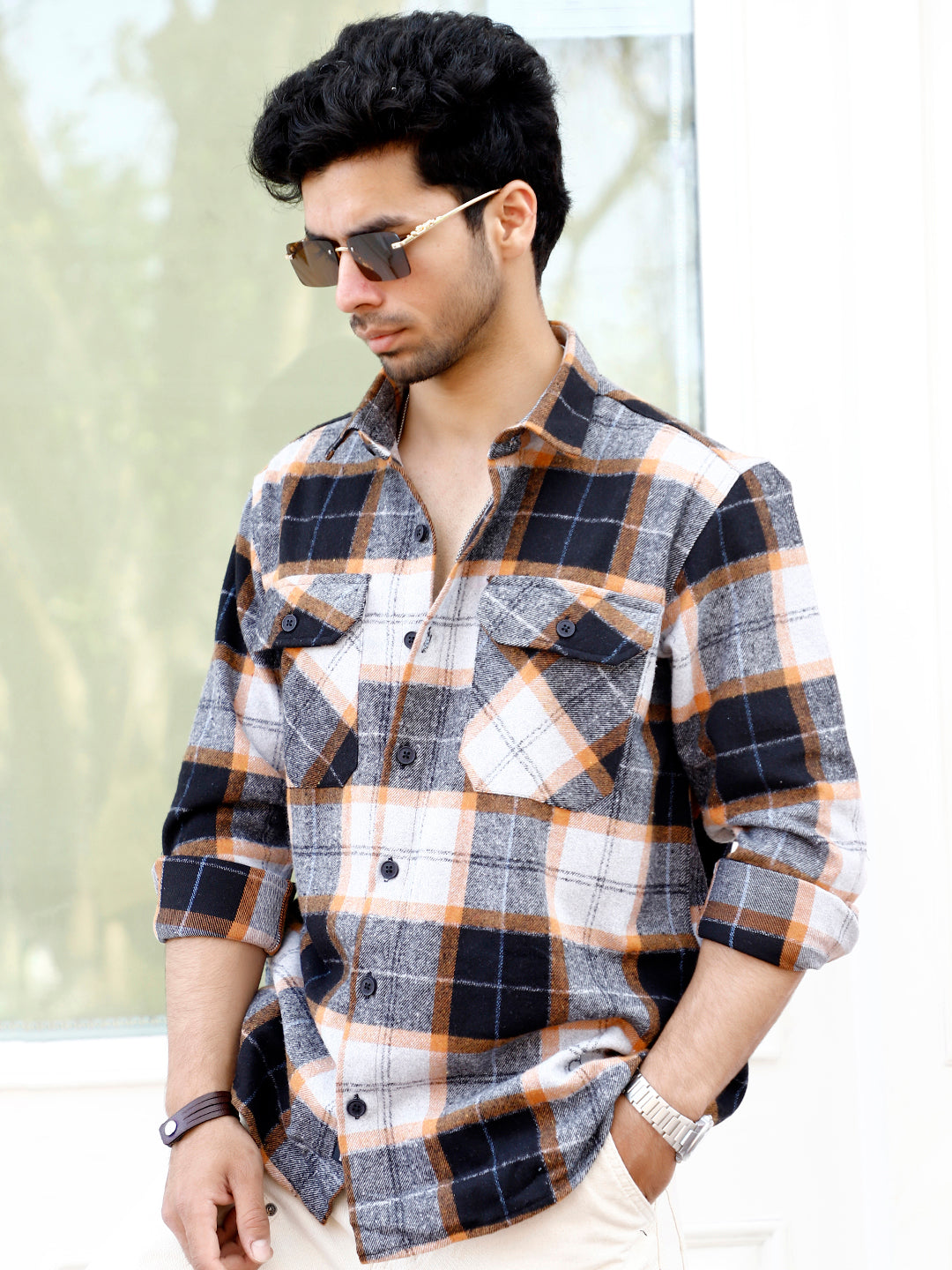 Daytona Dim Orange Check Full Sleeve Shirt