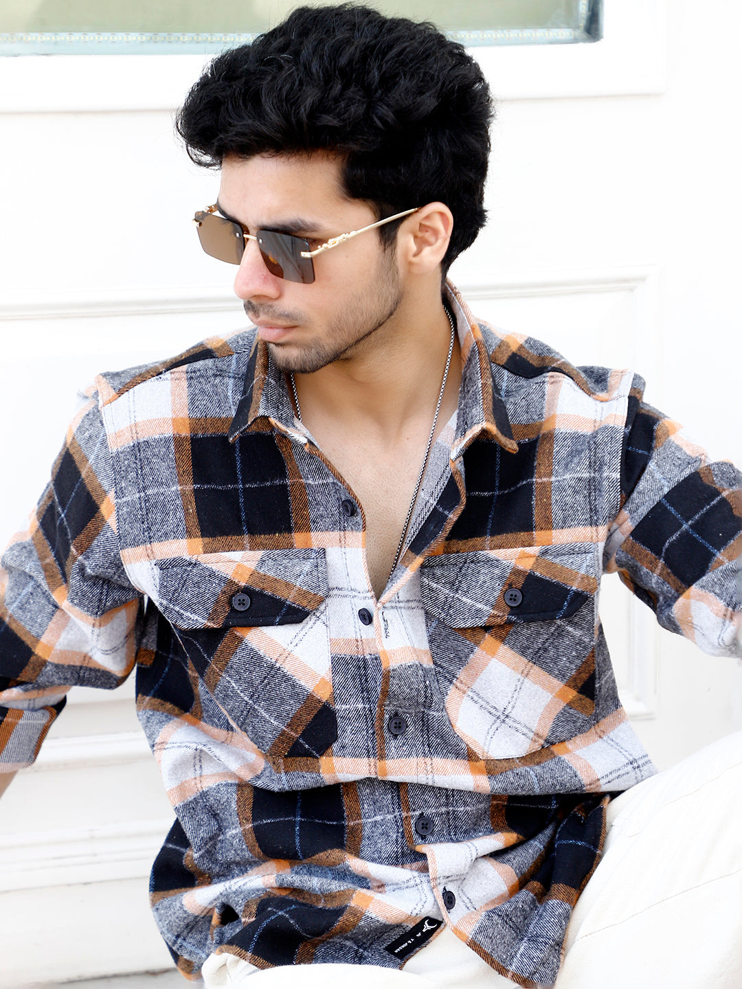 Daytona Dim Orange Check Full Sleeve Shirt