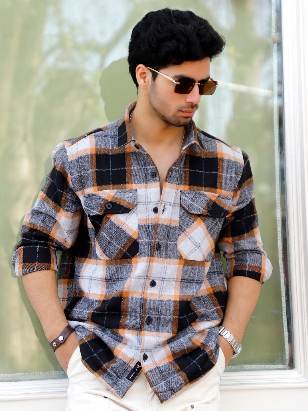Daytona Dim Orange Check Full Sleeve Shirt