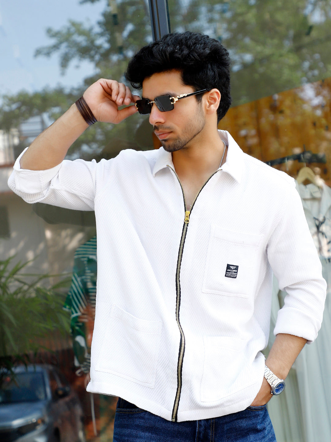 Sandstone Heritage White Ribbed Shacket
