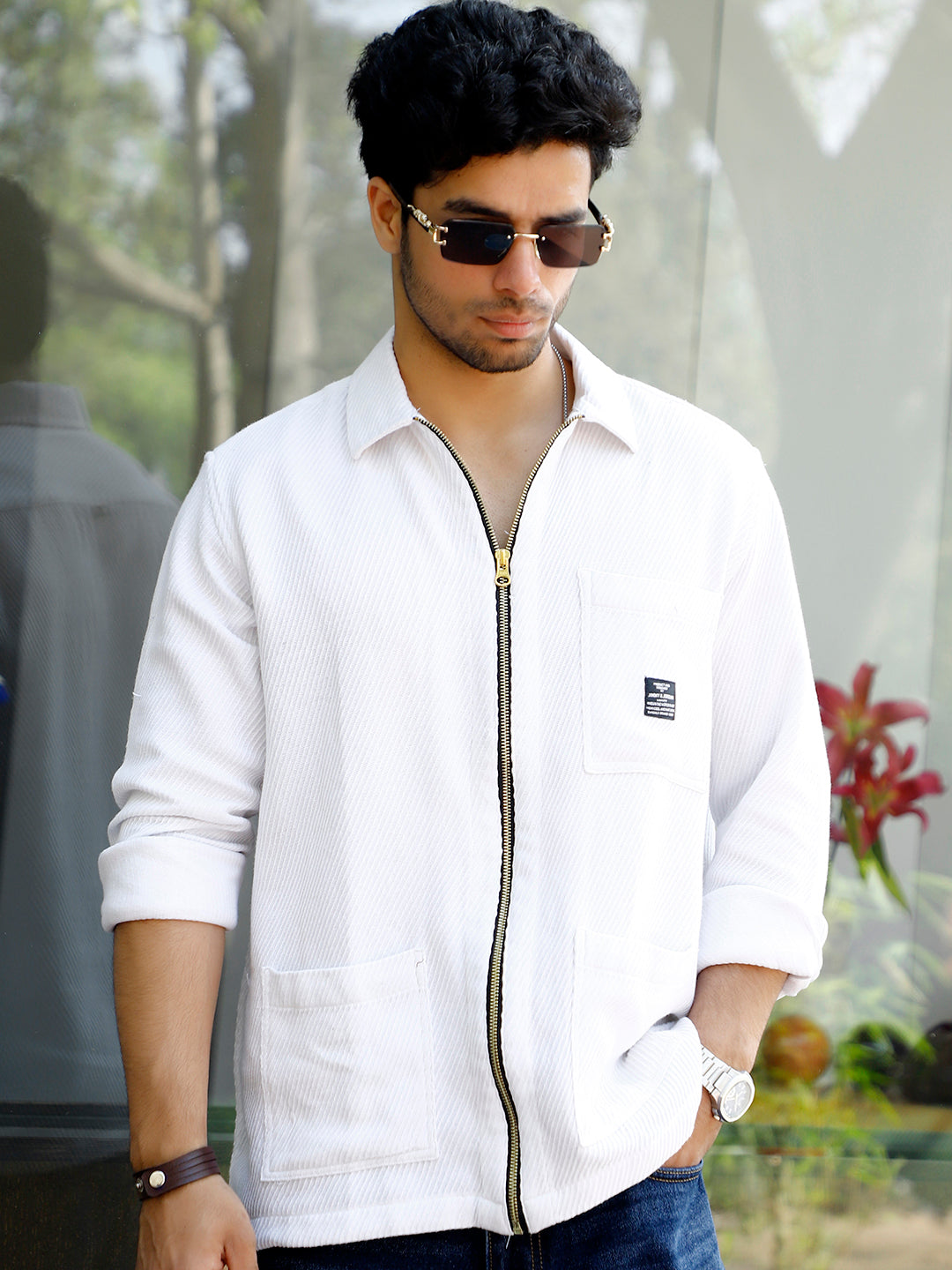 Sandstone Heritage White Ribbed Shacket