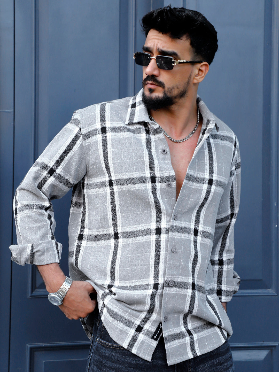 Bloom State Dark Gray Check Full Sleeve Shirt