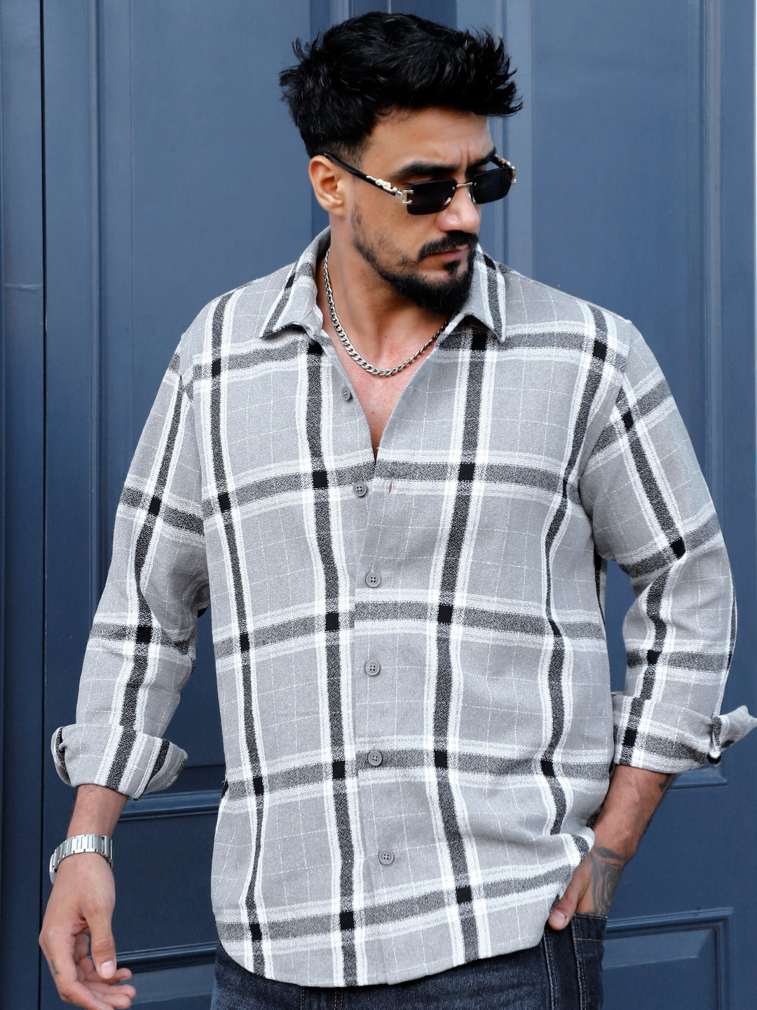 Bloom State Dark Gray Check Full Sleeve Shirt