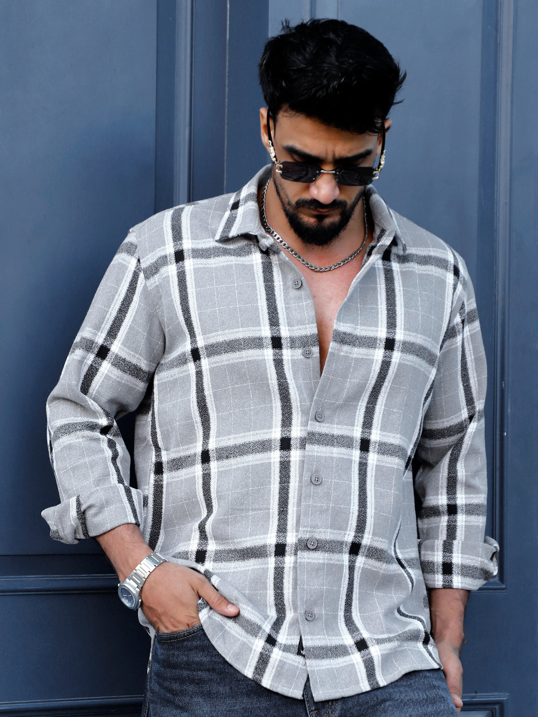 Bloom State Dark Gray Check Full Sleeve Shirt