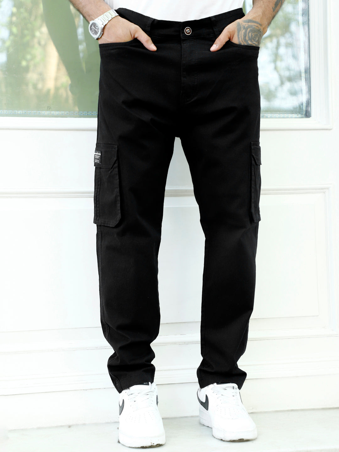 Slate Drift Black Cotton Cargo