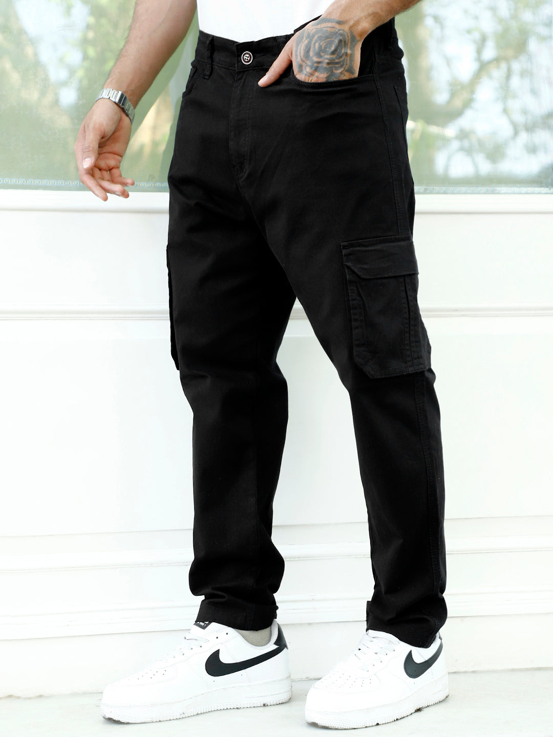 Slate Drift Black Cotton Cargo