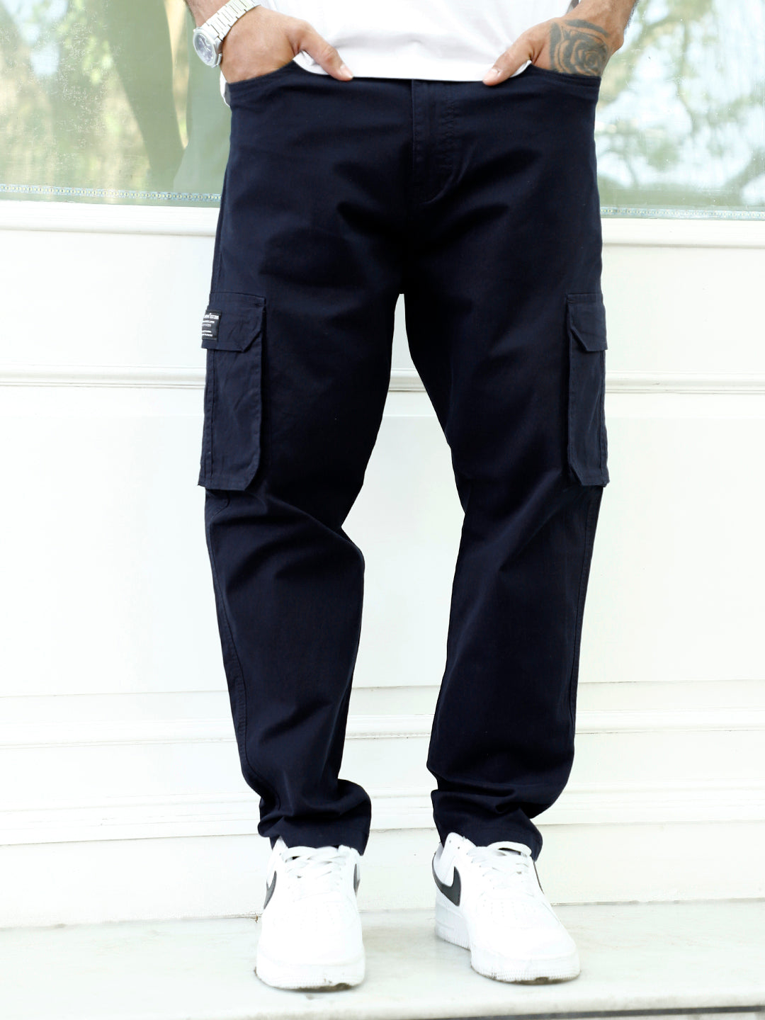 Slate Drift Navy Blue Cotton Cargo