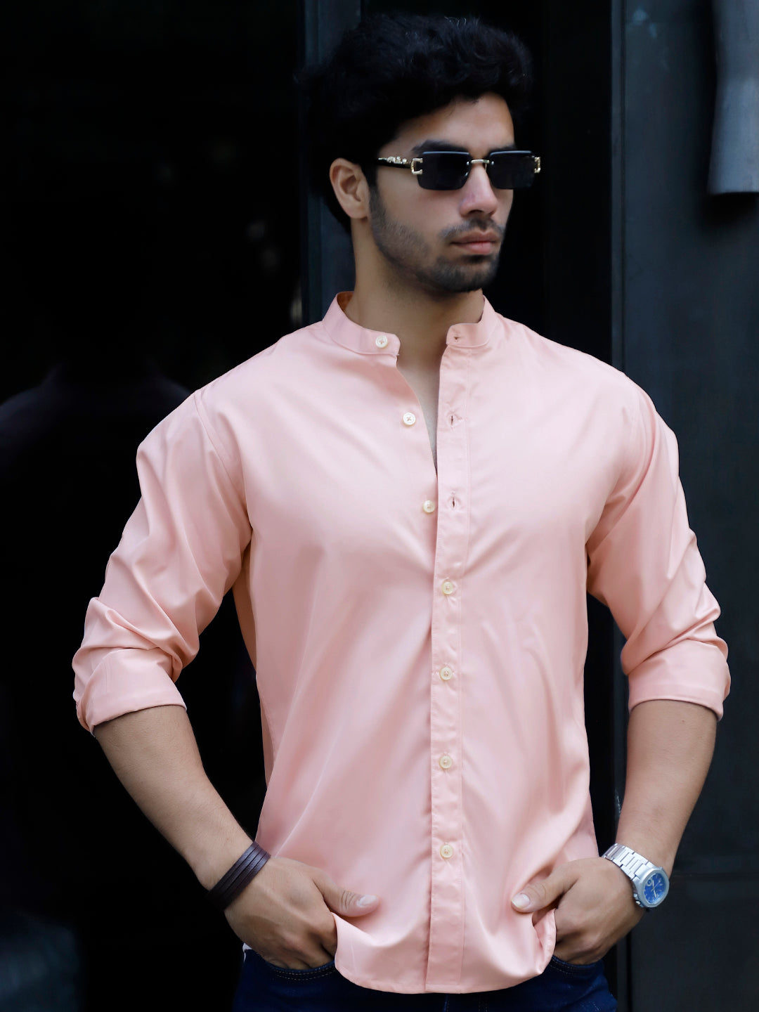 Luxe Thread Light Pink Mandarin Shirt