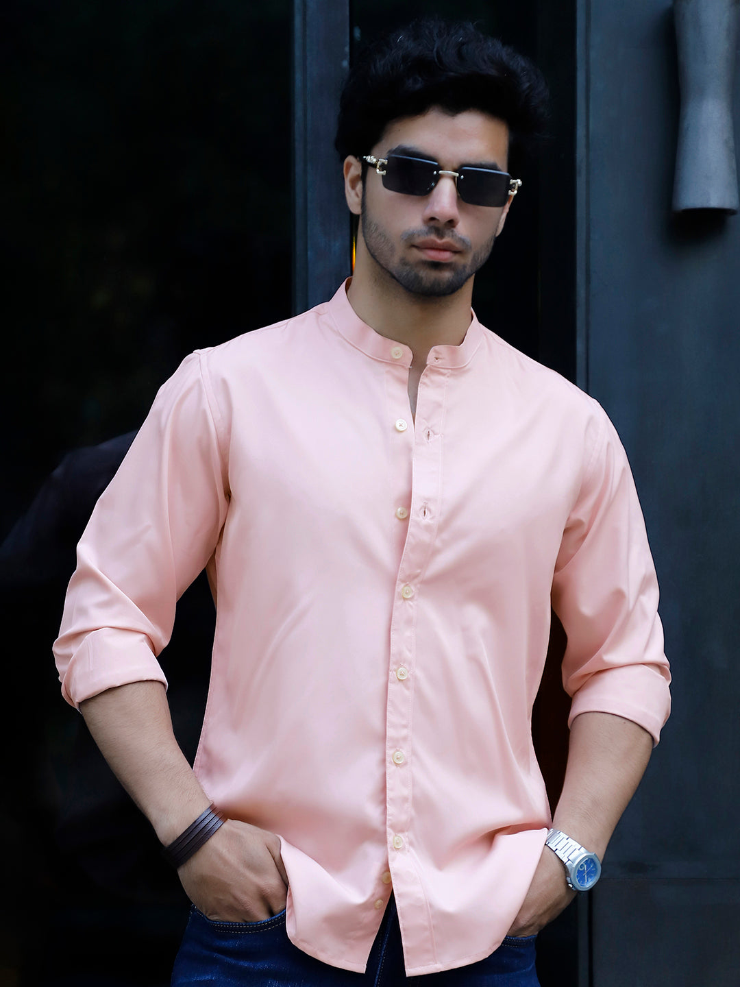 Luxe Thread Light Pink Mandarin Shirt