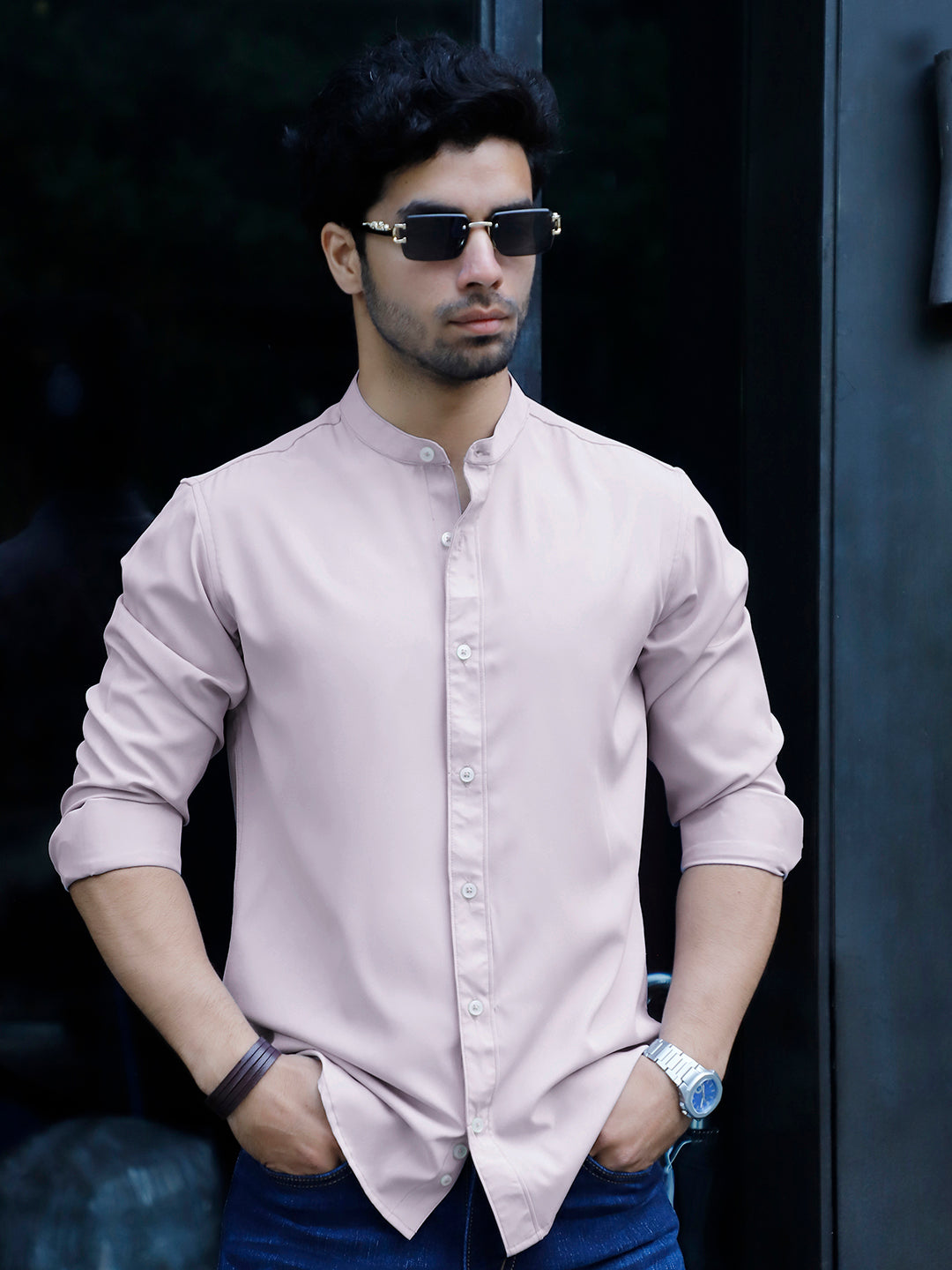 Caligo Light Grey Mandarin Shirt