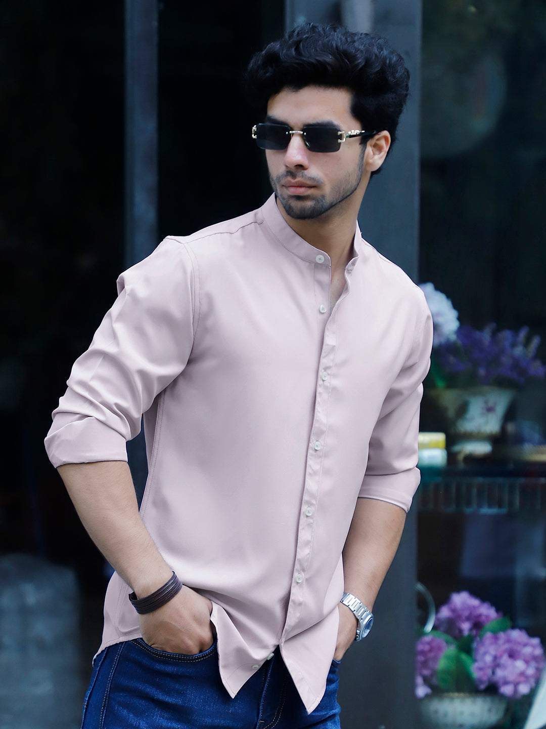 Caligo Light Grey Mandarin Shirt