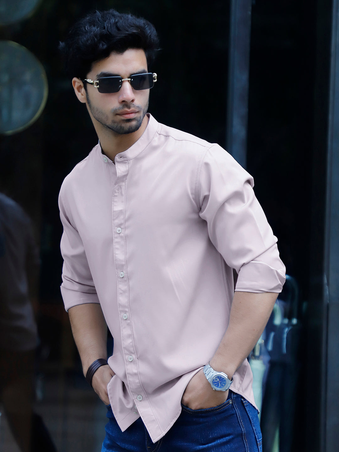 Caligo Light Grey Mandarin Shirt