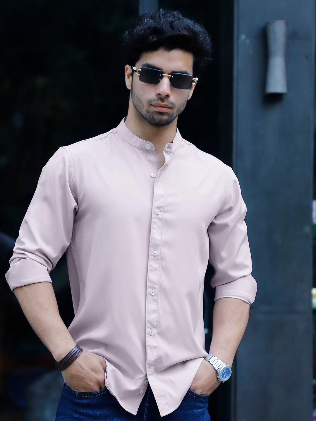 Luxe Thread Light Grey Mandarin Shirt