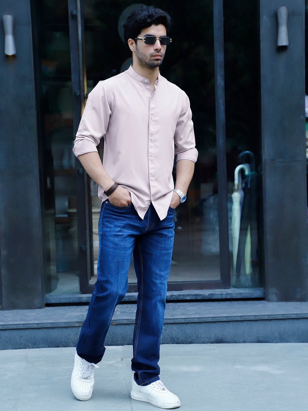 Caligo Light Grey Mandarin Shirt