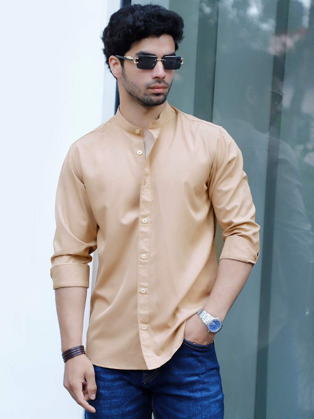 Luxe Thread Beige Mandarin Shirt