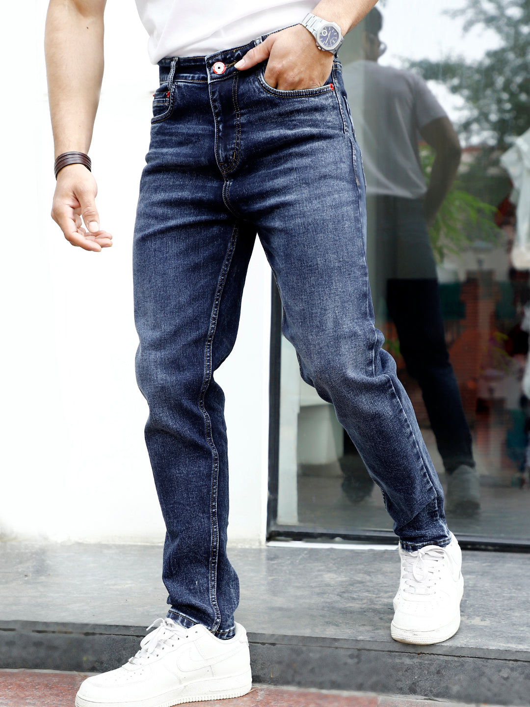 Pearl Drift Mid Wash Blue Carrot Fit Jeans