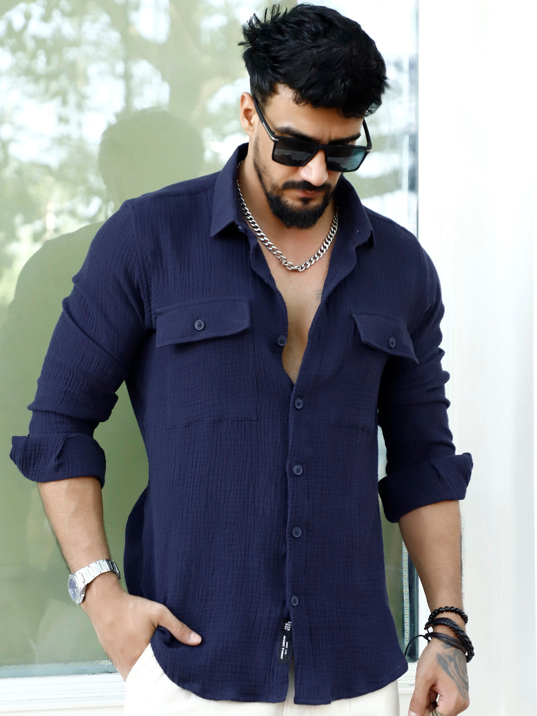 Vero Vibe Lucas Double Clothe Marine Blue Shirt
