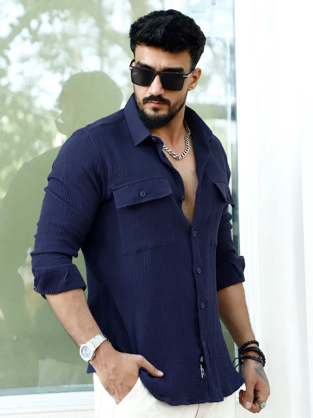 Vero Vibe Lucas Double Clothe Marine Blue Shirt