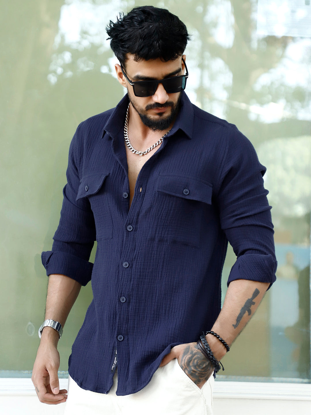 Vero Vibe Lucas Double Clothe Marine Blue Shirt