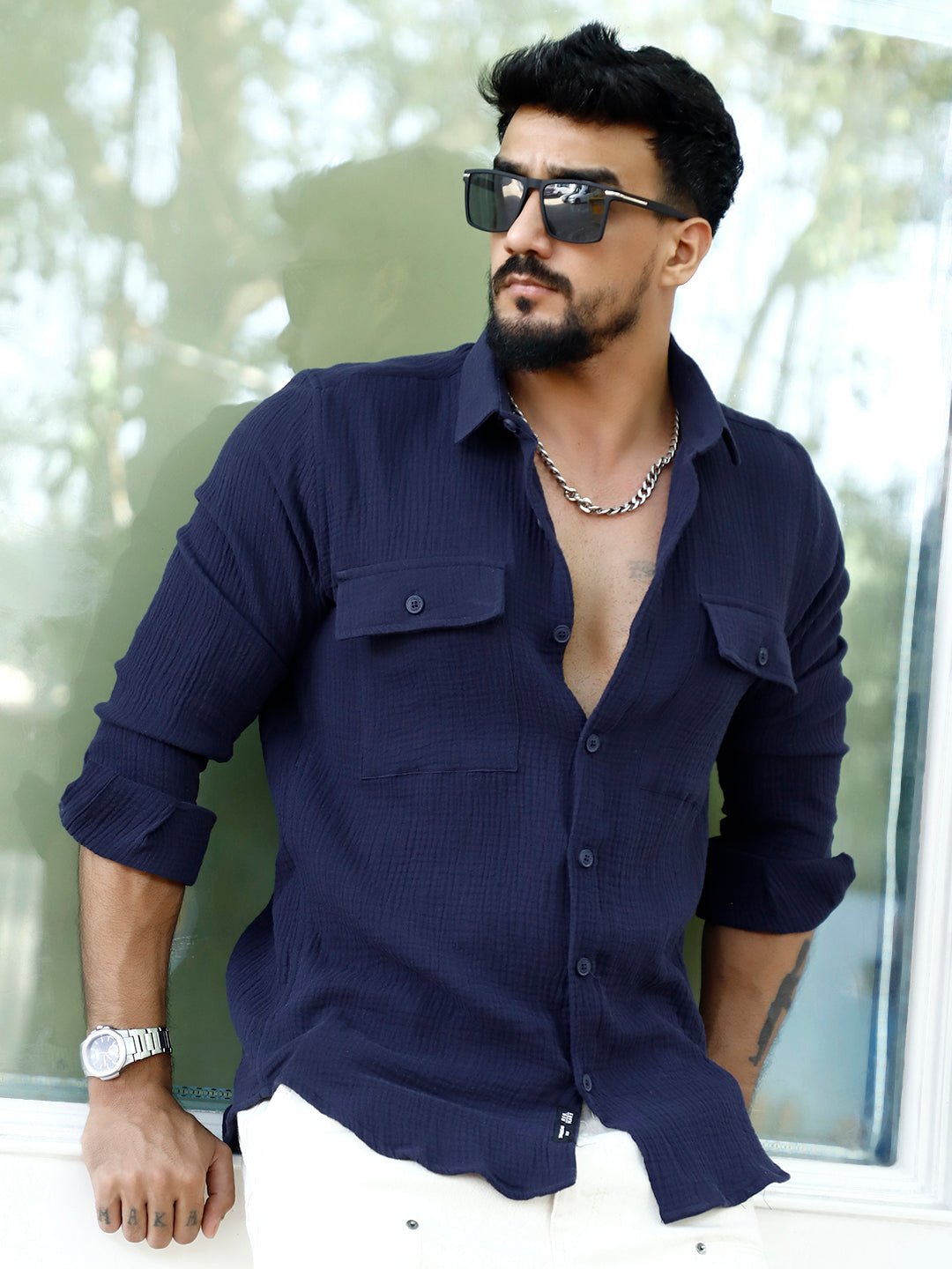 Vero Vibe Lucas Double Clothe Marine Blue Shirt