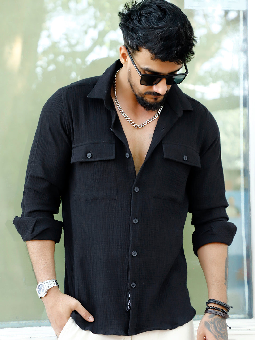 Vero  Vibe  Lucas  Double  Clothe  Black  Shirt