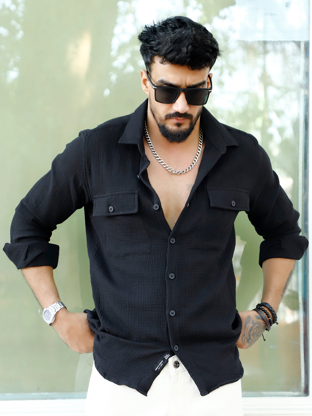 Vero  Vibe  Lucas  Double  Clothe  Black  Shirt