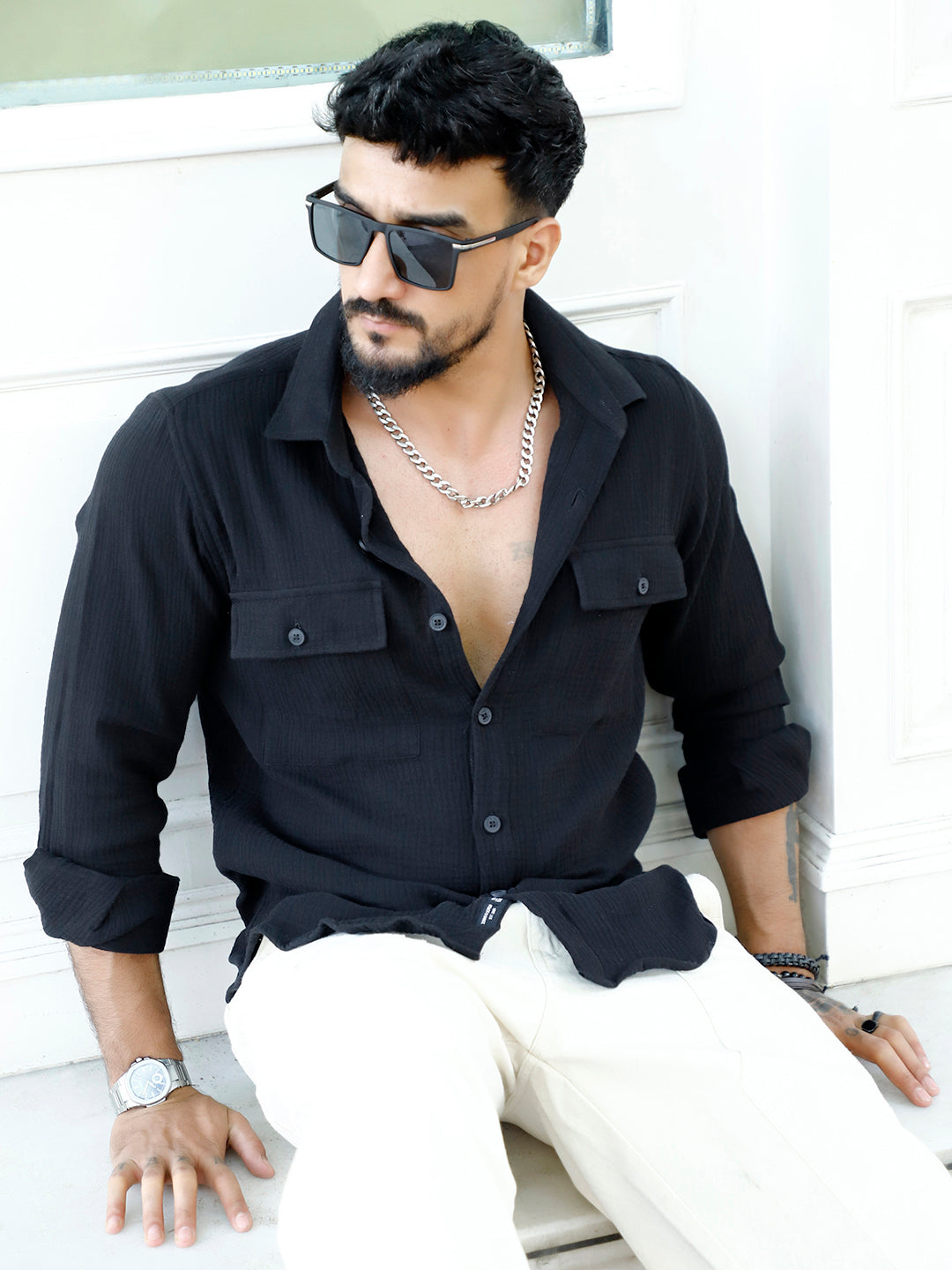 Vero  Vibe  Lucas  Double  Clothe  Black  Shirt
