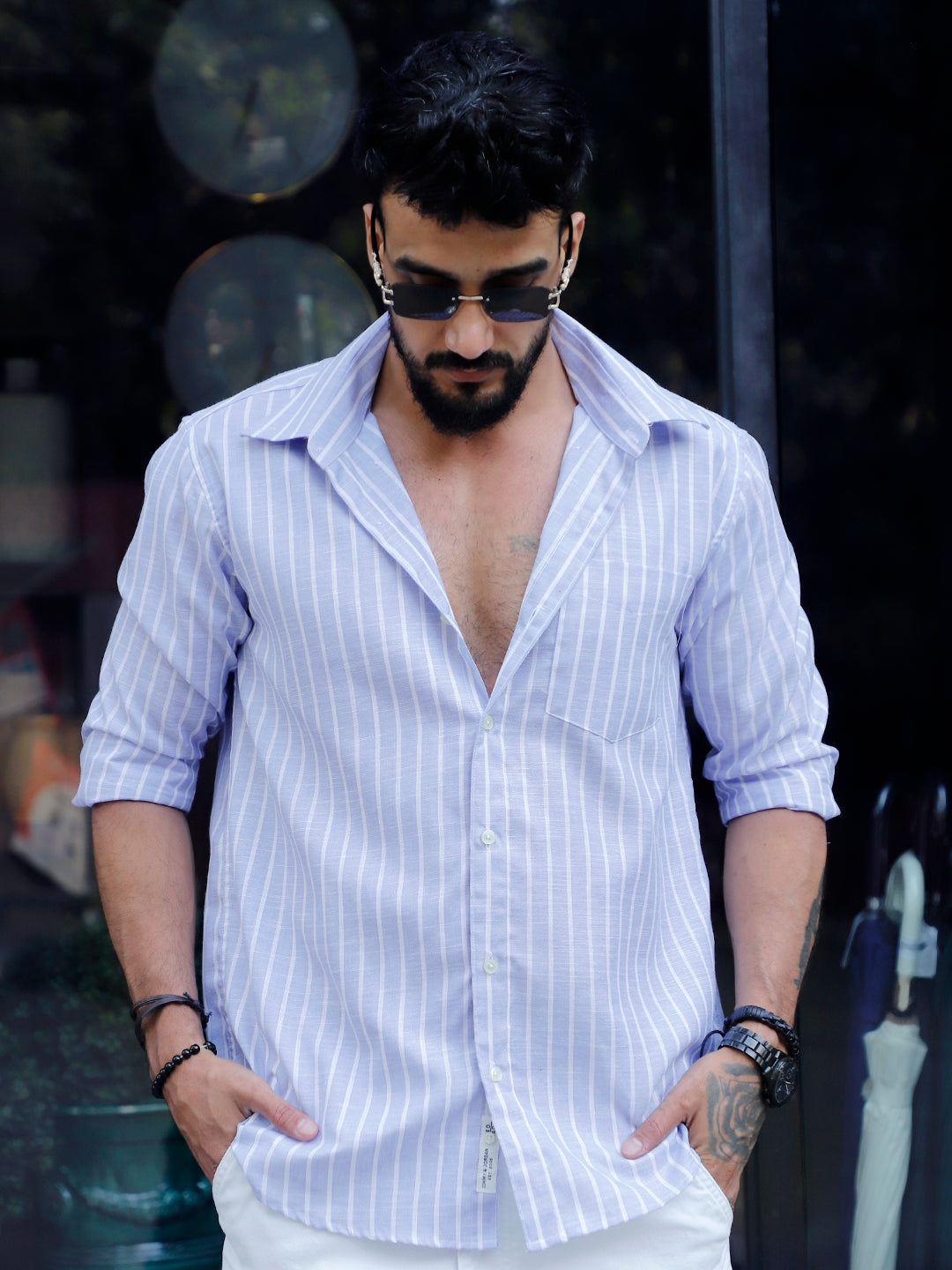 Summer Ice Blue Code Stripe Shirt