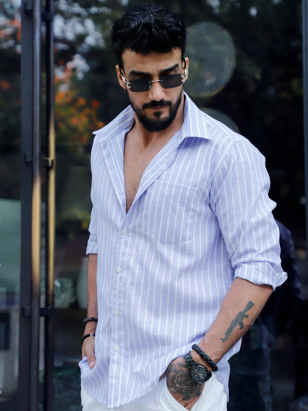 Summer Ice Blue Code Stripe Shirt