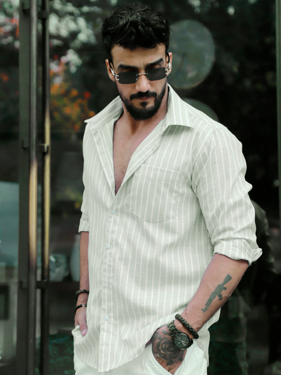 Summer Mint Green Code Stripe Shirt