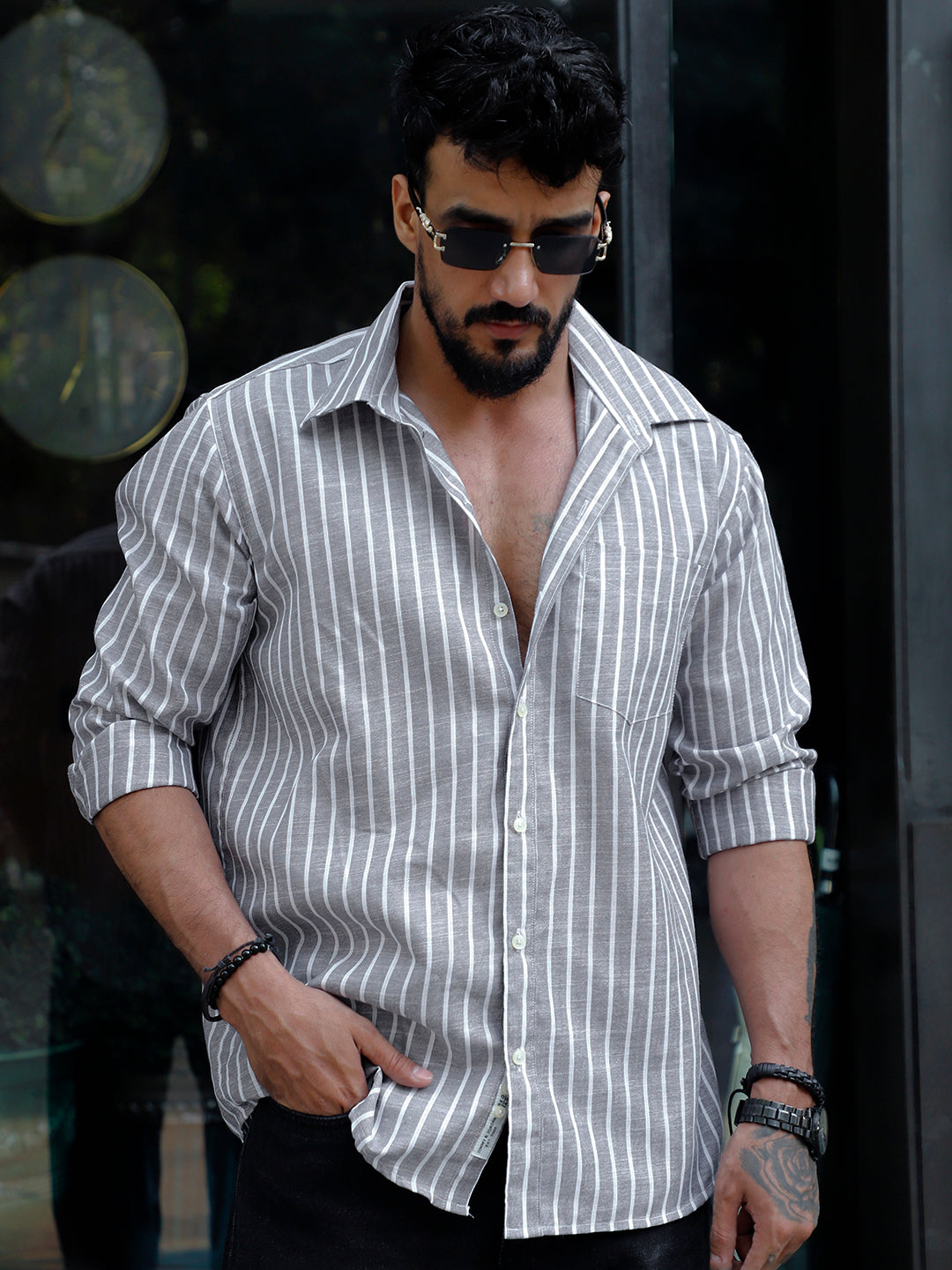 Summer Pebbel Grey  Code Stripe Shirt