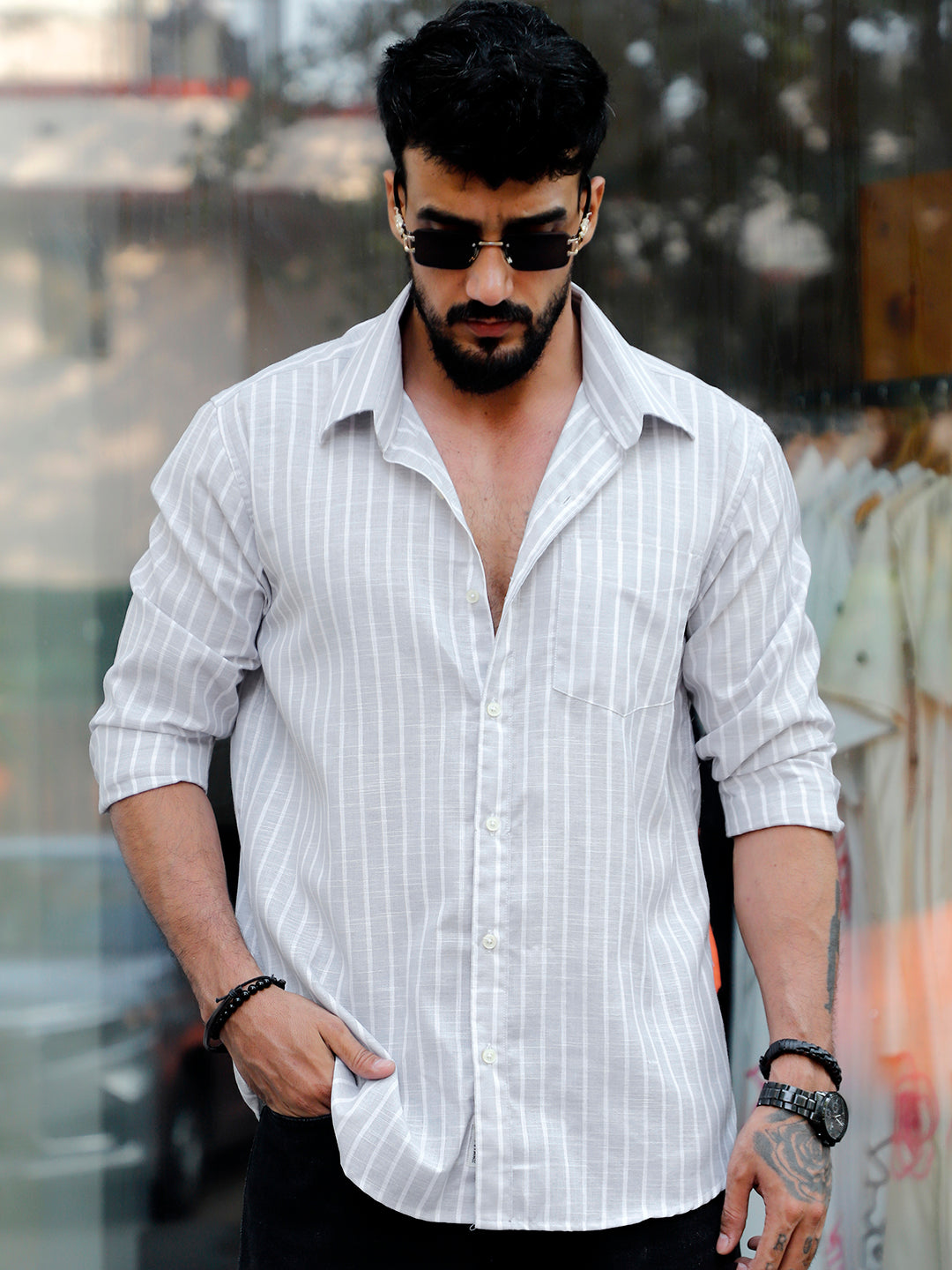 Summer Grey  Code Stripe Shirt