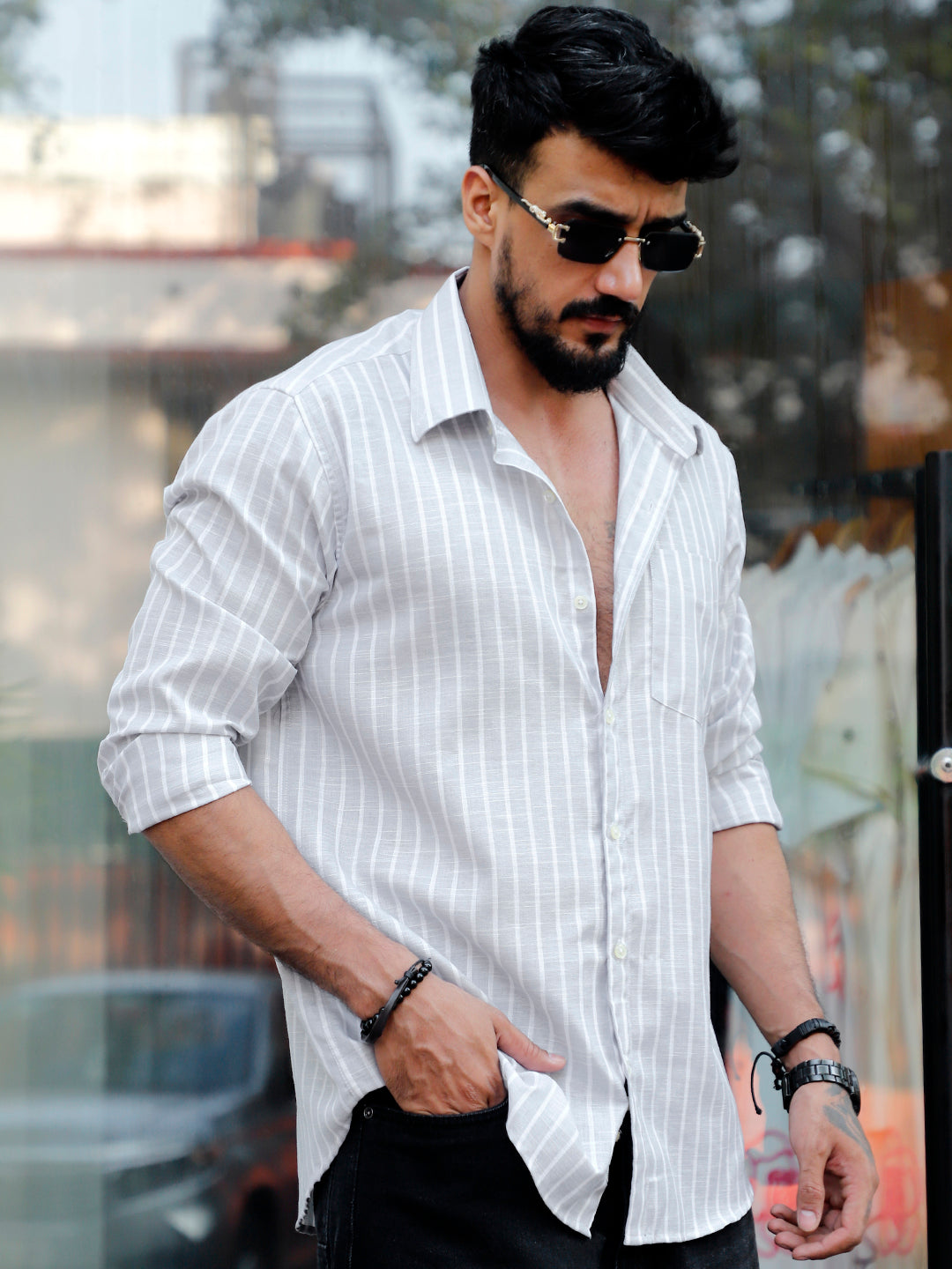 Summer Grey  Code Stripe Shirt
