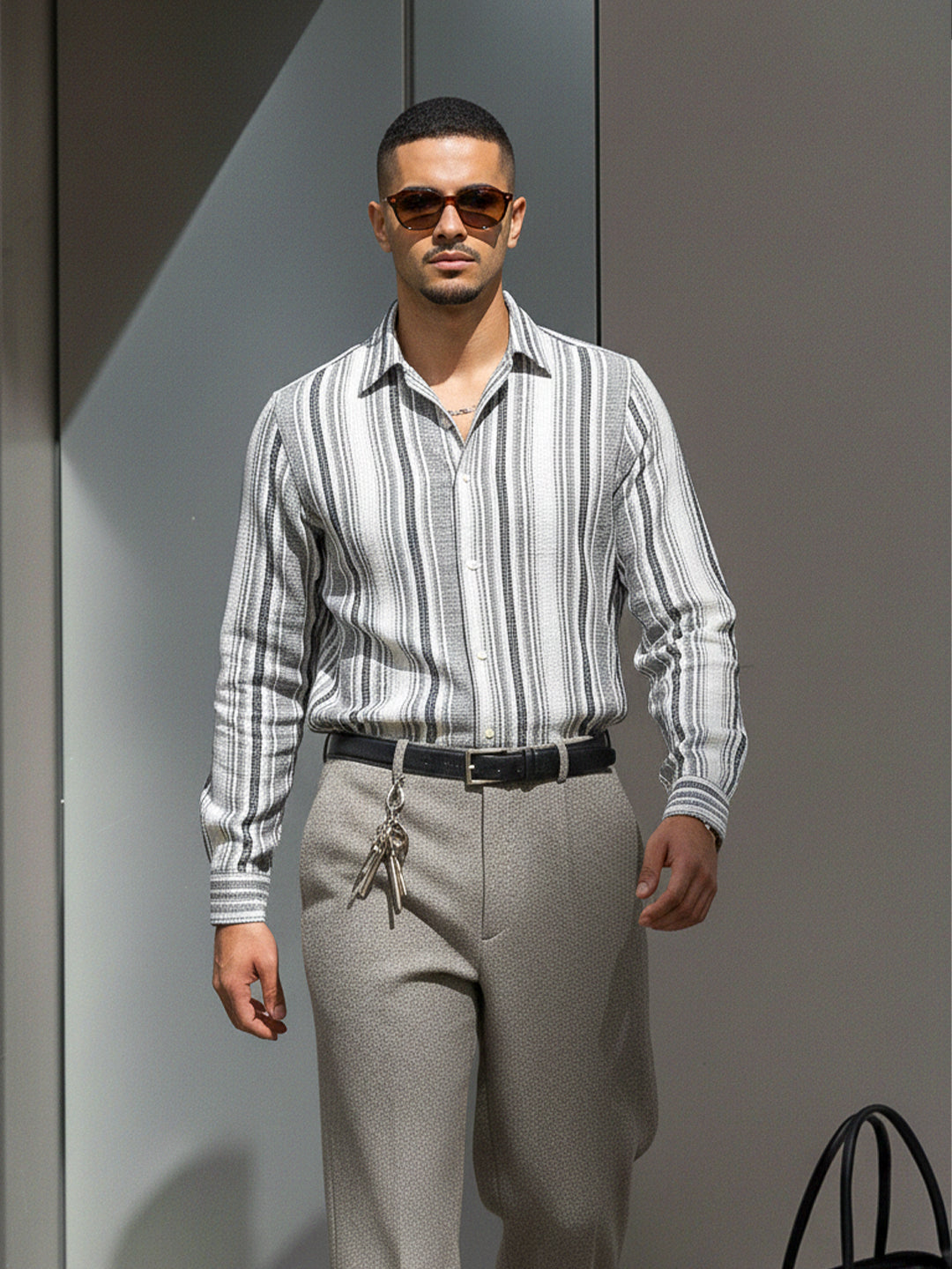 Sable Tone Light Grey Stripe Full Sleeve Shirt