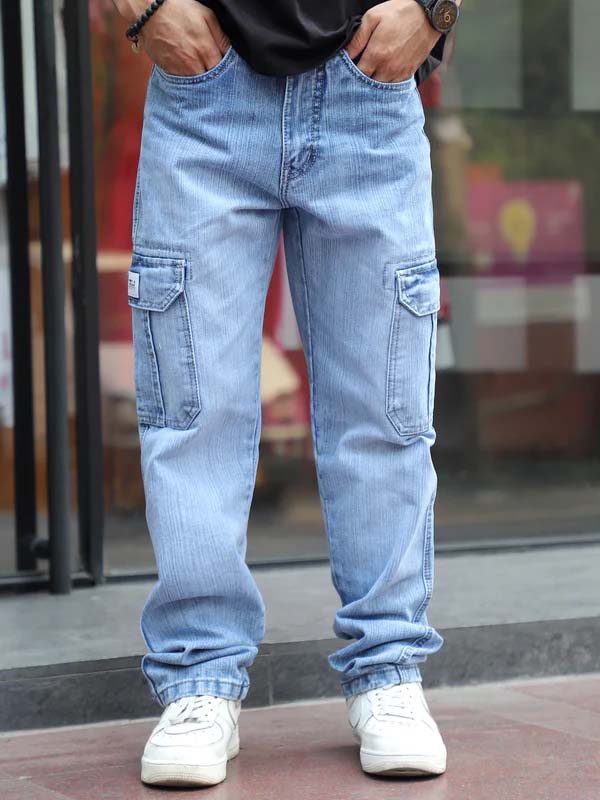 Caventor Light Blue Baggy Fit Denim Cargo