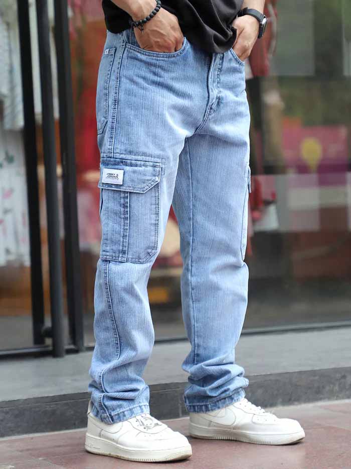 Caventor Light Blue Baggy Fit Denim Cargo