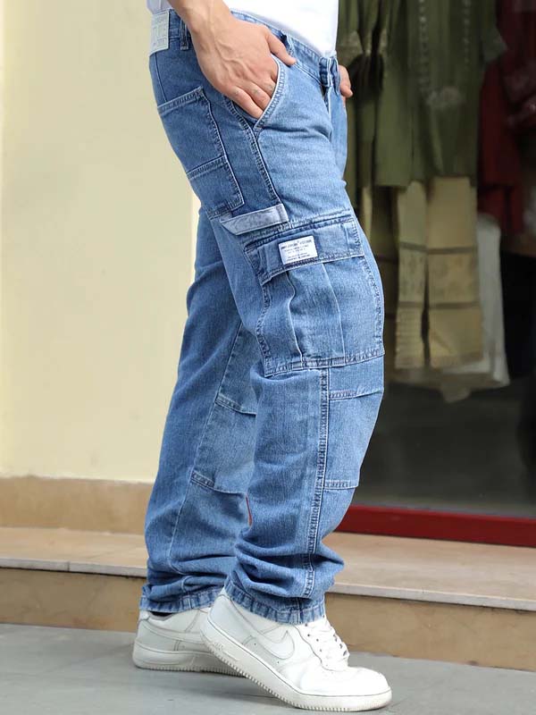 Celshade Light Blue Baggy Fit Denim Cargo