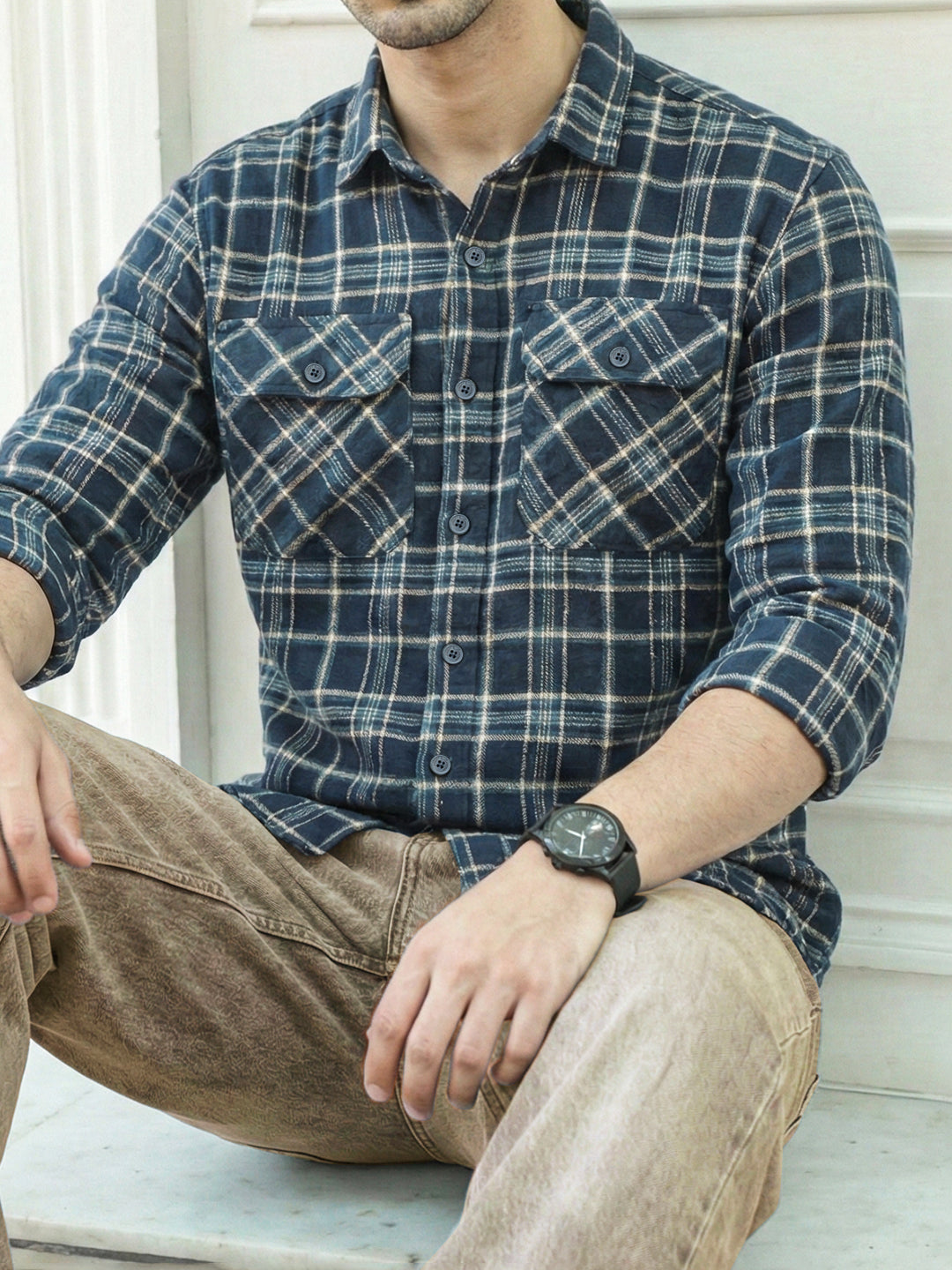 Monoform Dark Blue Check Full Sleeve Shirt