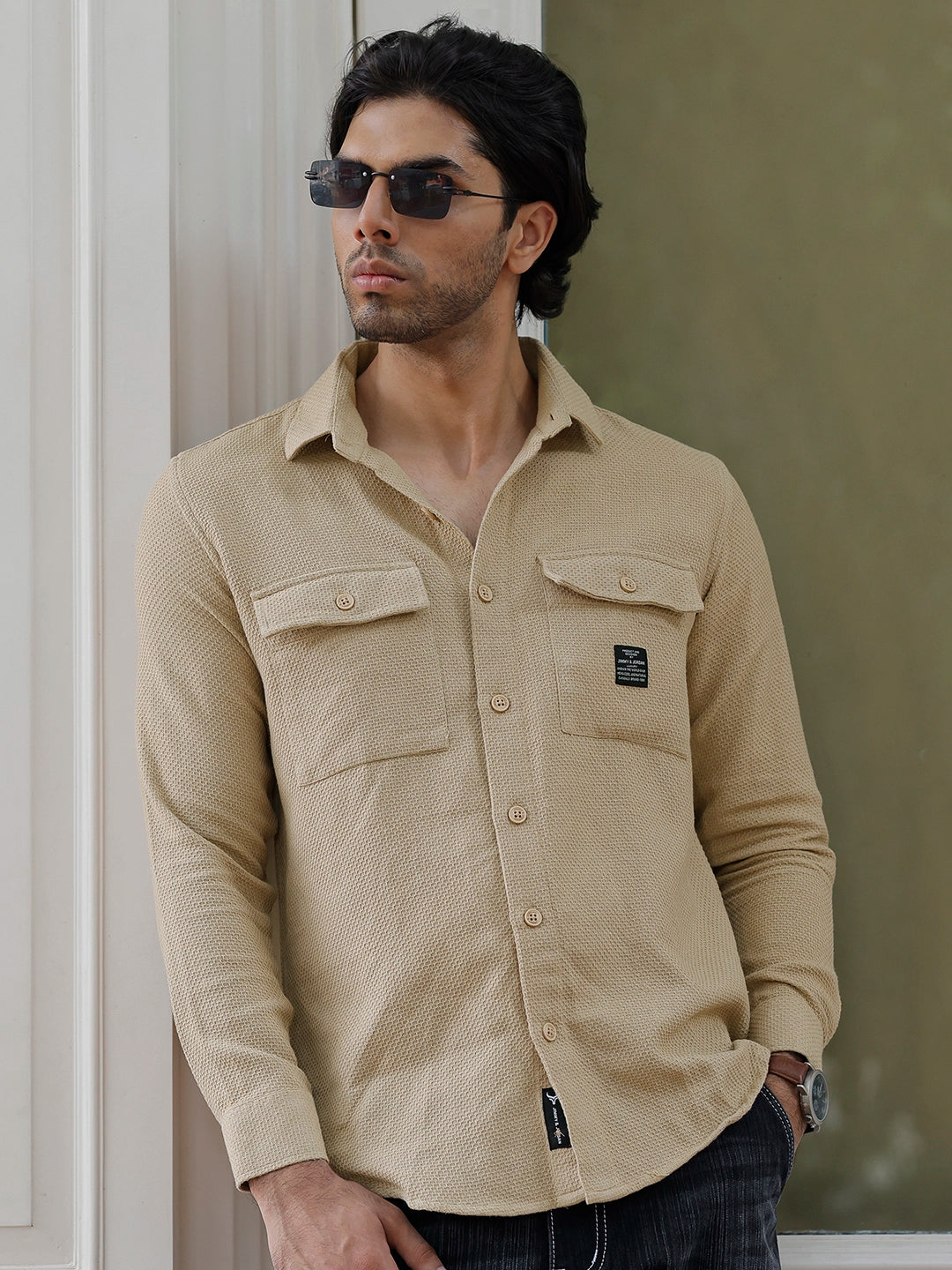 Tuscan Almond Brown Texture Full Sleeve Shirt
