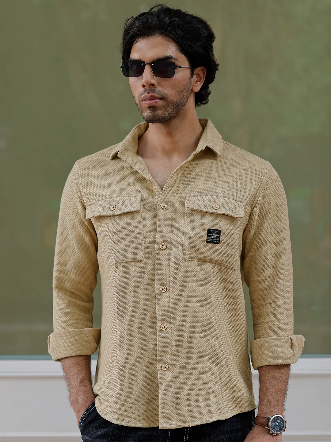 Tuscan Almond Brown Texture Full Sleeve Shirt