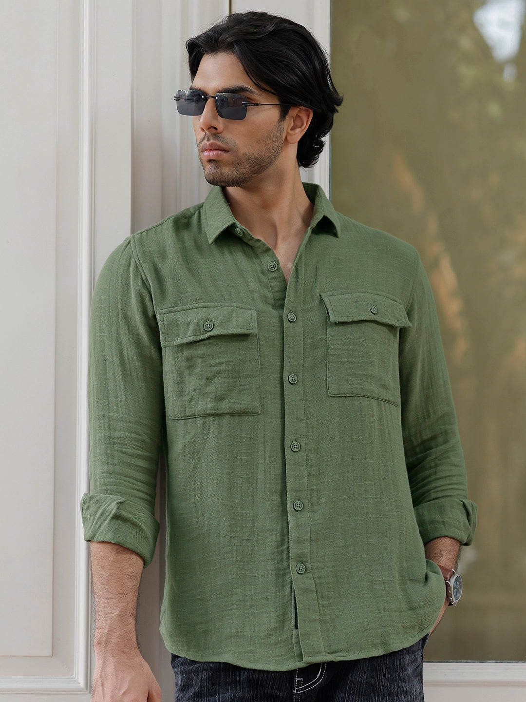 Vero Vibe Double Clothe Olive Green Shirt
