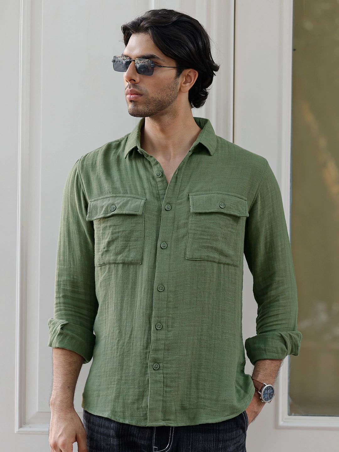 Vero Vibe Double Clothe Olive Green Shirt