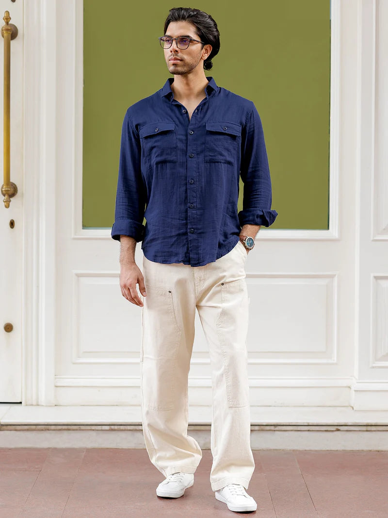 Vero Vibe Lucas Double Clothe Navy Blue Shirt