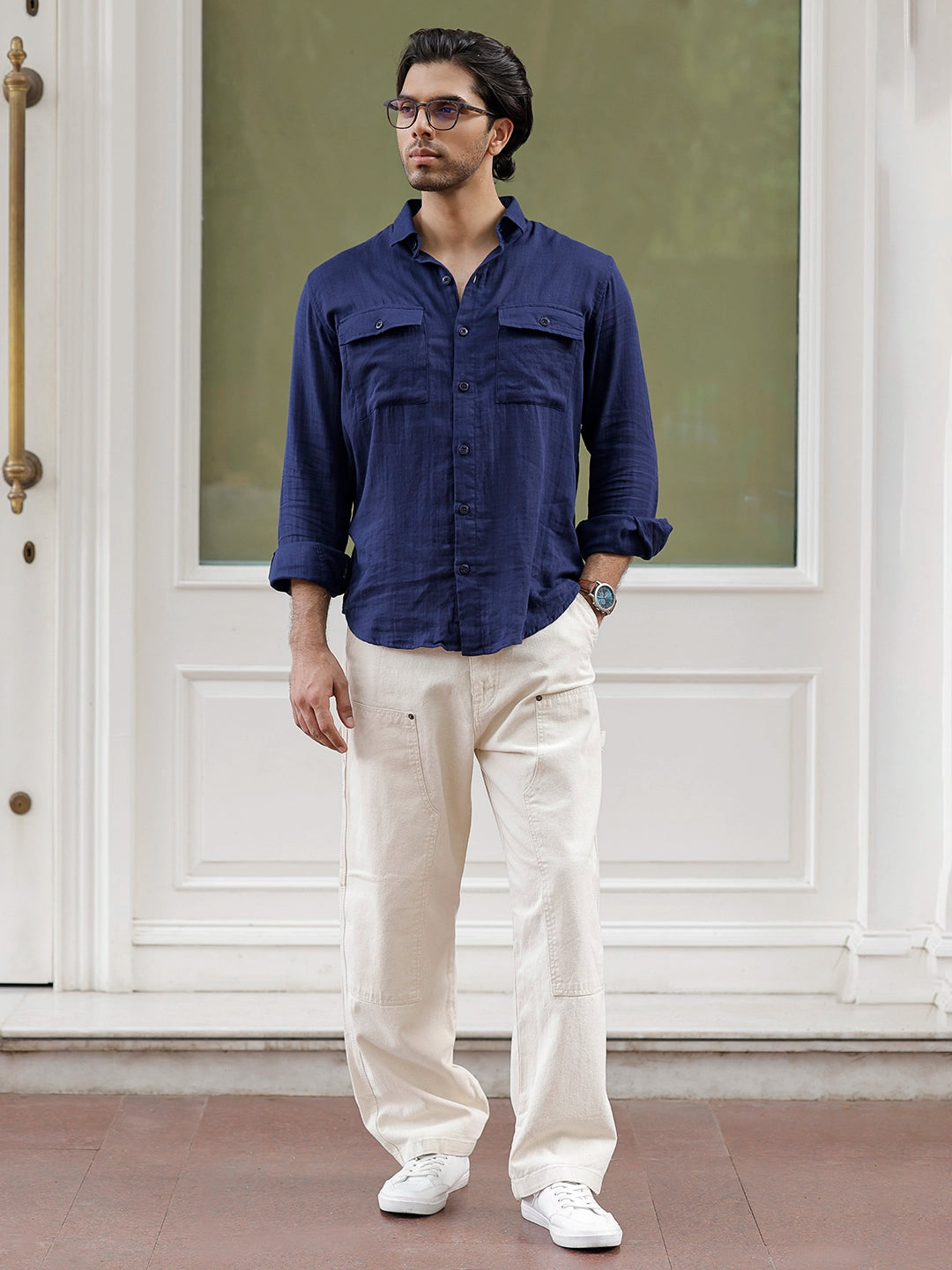 Vero Vibe Lucas Double Clothe Navy Blue Shirt