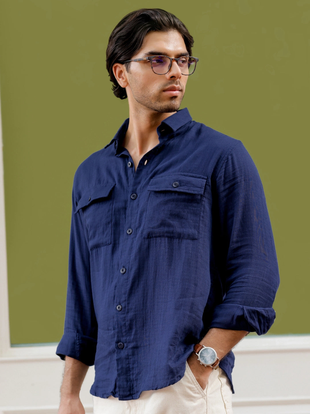 Vero Vibe Lucas Double Clothe Navy Blue Shirt