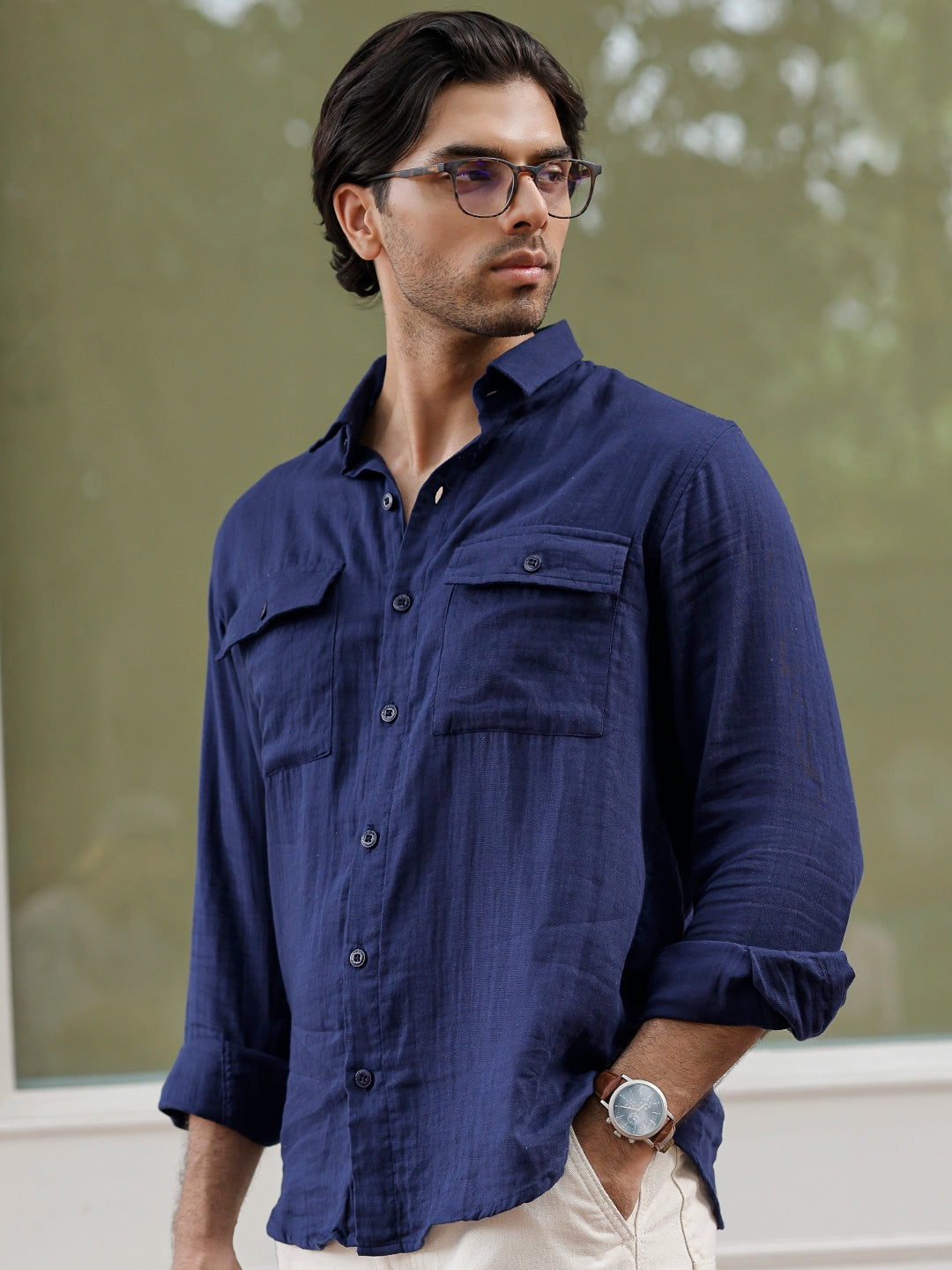 Vero Vibe Lucas Double Clothe Navy Blue Shirt