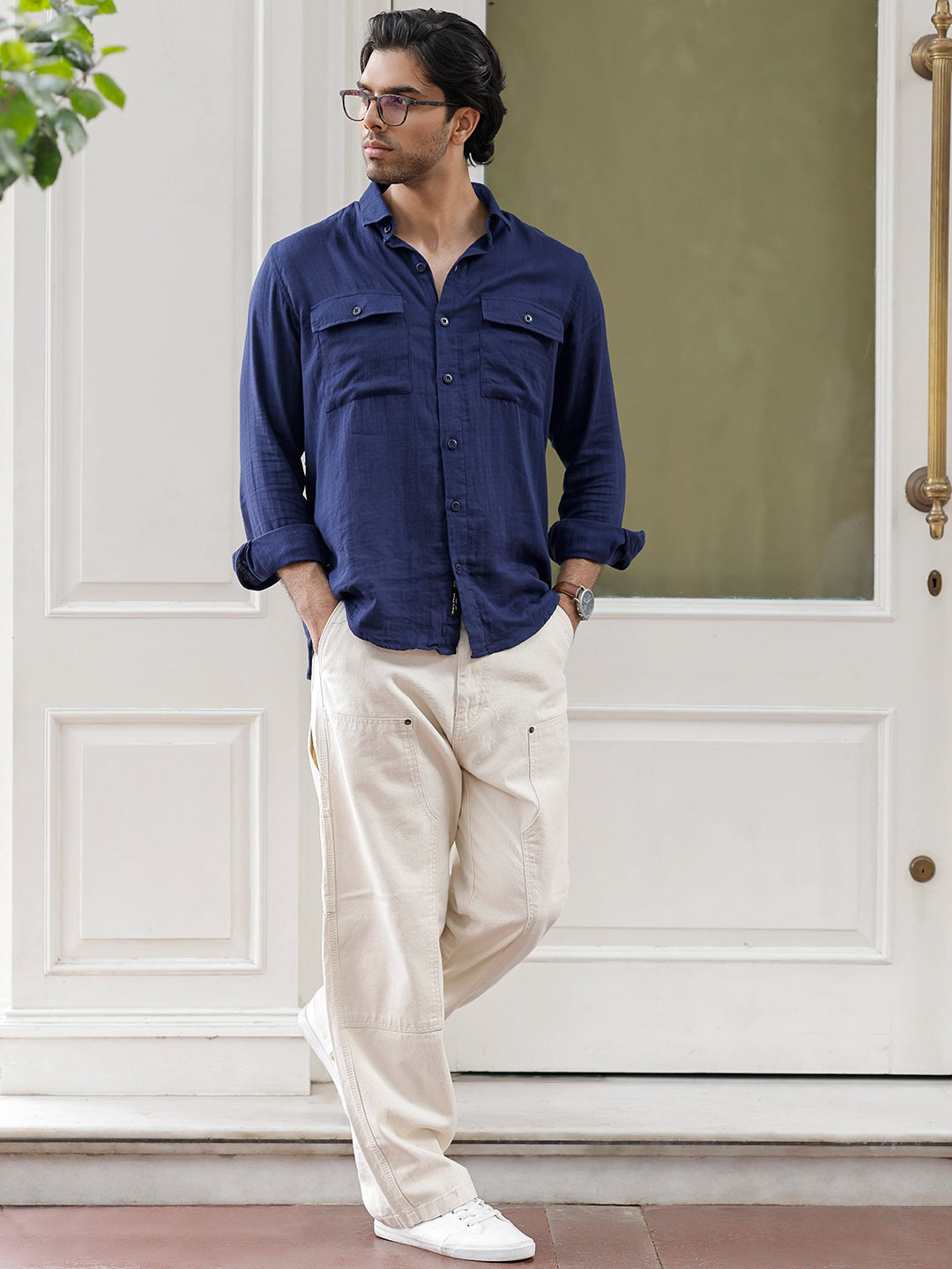 Vero Vibe Lucas Double Clothe Navy Blue Shirt