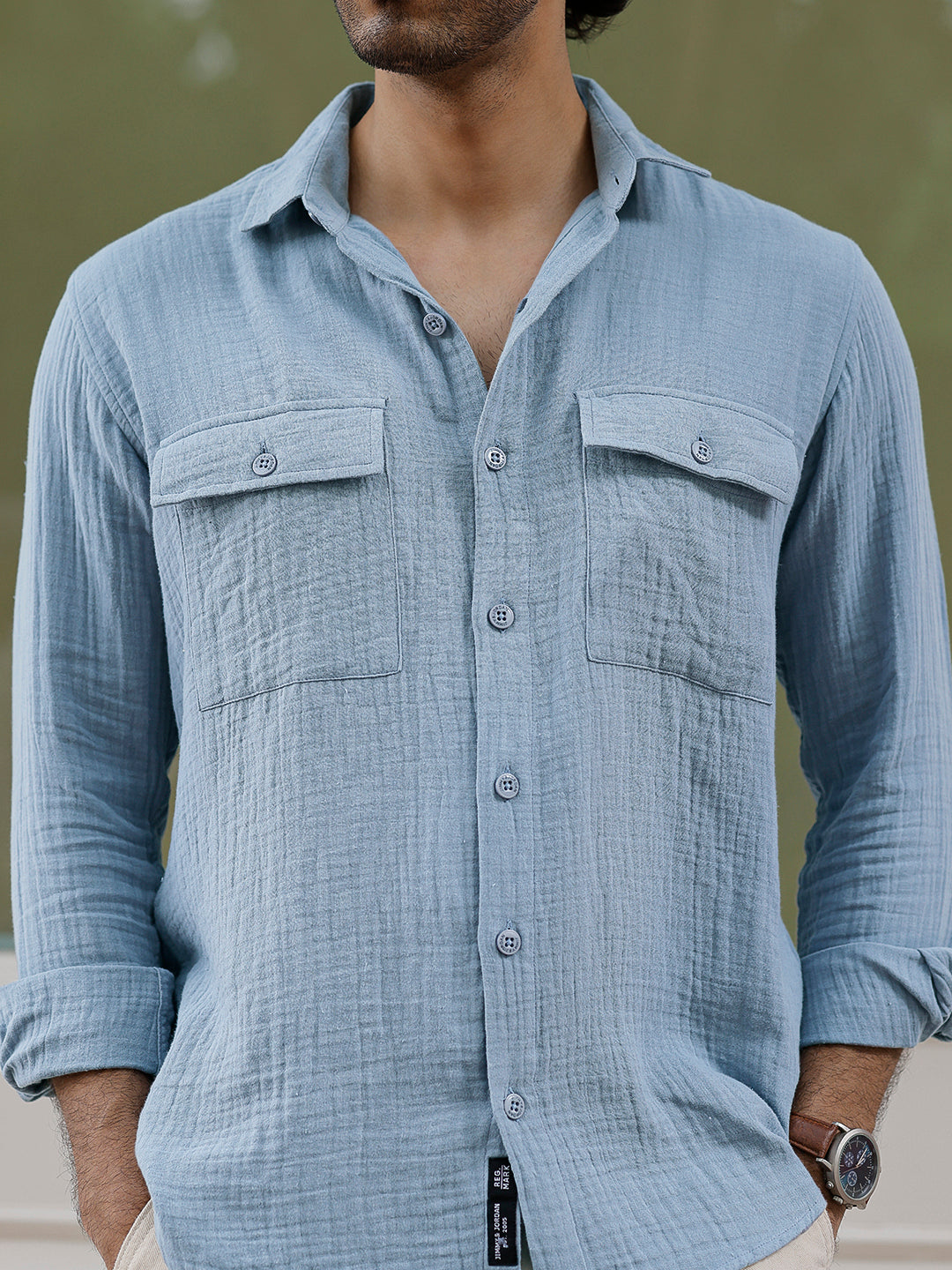 Vero Vibe Lucas Double Clothe Stone Blue Shirt