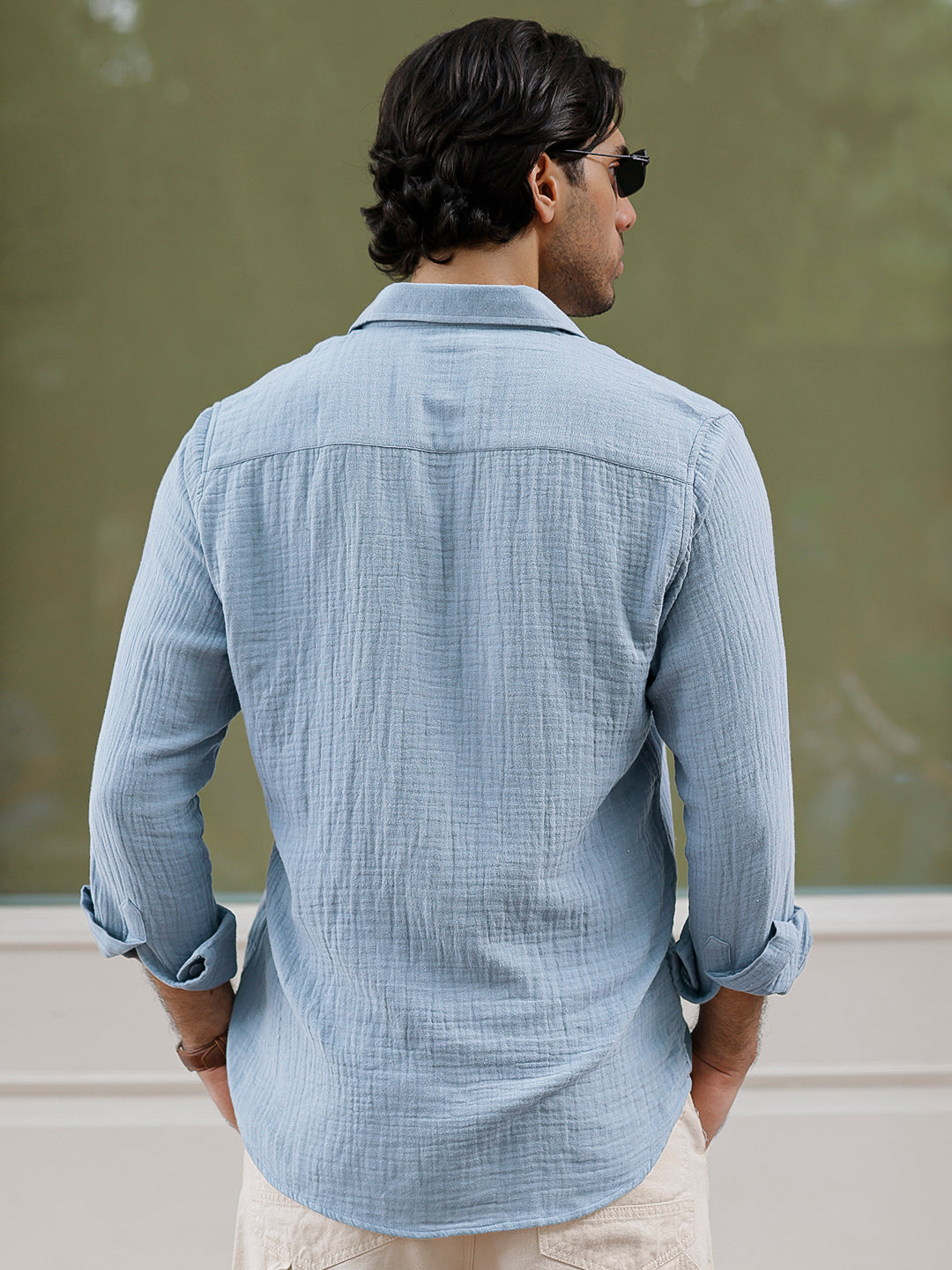 Vero Vibe Lucas Double Clothe Stone Blue Shirt