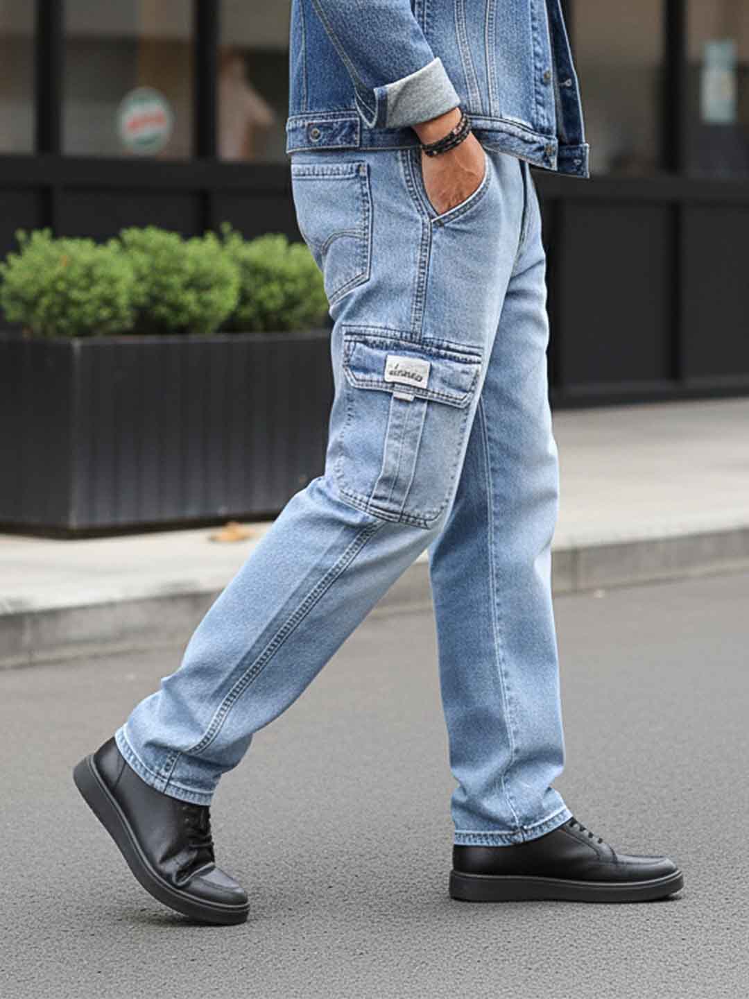 Vireon Light Blue Baggy Fit Denim Cargo